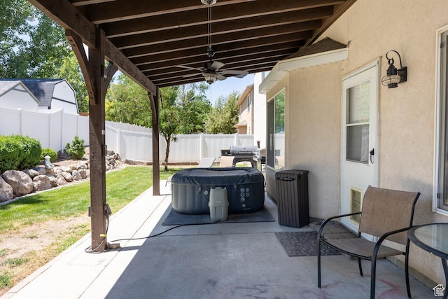 6733 W Mary Leizan Ln, Herriman, UT 84096 - fenced backyard with a patio and a ceiling fan