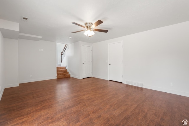 5131 W Parr Dr, West Jordan, UT 84081 - unfurnished living room with a ceiling fan, stairs, and wood finished floors