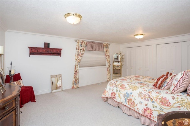 27 Canterbury Ln, Logan, UT 84321 - bedroom featuring two closets, carpet flooring, crown molding, and a textured ceiling