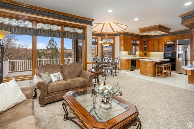 27 Canterbury Ln, Logan, UT 84321 - living area with a chandelier, crown molding, recessed lighting, and light tile patterned flooring