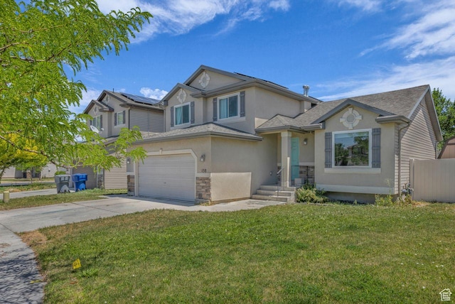158 N Walton Ct W, North Salt Lake, UT 84054 - view of front of home featuring stucco siding, driveway, stone siding, and an attached garage