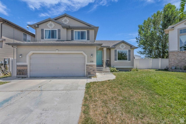 158 N Walton Ct W, North Salt Lake, UT 84054 - view of front facade featuring stucco siding, concrete driveway, a garage, and stone siding