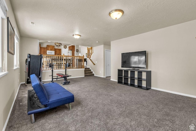158 N Walton Ct W, North Salt Lake, UT 84054 - sitting room featuring carpet floors, stairs, and a textured ceiling