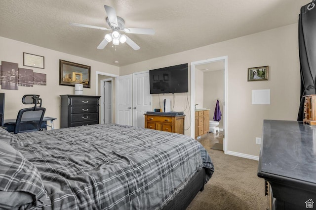 158 N Walton Ct W, North Salt Lake, UT 84054 - bedroom featuring carpet flooring, a closet, ensuite bath, ceiling fan, and a textured ceiling