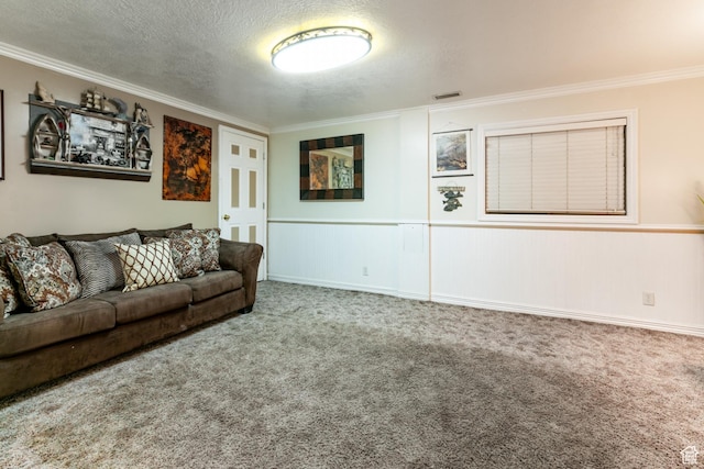 1844 Sorrento Dr, Woods Cross, UT 84087 - living room with crown molding, carpet flooring, and a textured ceiling