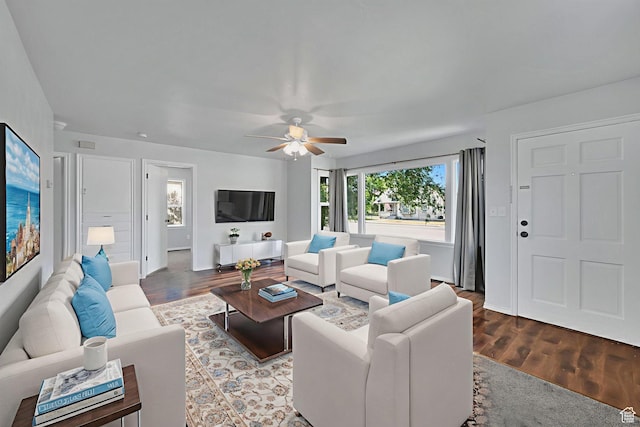 363 E Factory St, Garland, UT 84312 - living area with ceiling fan and wood finished floors