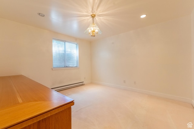 571 E Golden Pheasant Dr, Draper, UT 84020 - empty room featuring baseboard heating, a chandelier, light carpet, and recessed lighting