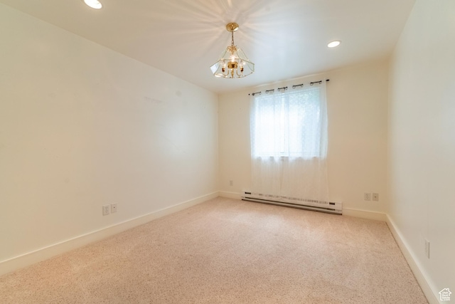 571 E Golden Pheasant Dr, Draper, UT 84020 - carpeted empty room featuring baseboard heating, a chandelier, and recessed lighting