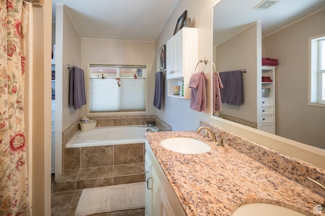 460 E Bowen Cir, Moab, UT 84532 - bathroom with double vanity, a bath, and ornamental molding