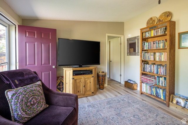 460 E Bowen Cir, Moab, UT 84532 - living area featuring wood finished floors and vaulted ceiling
