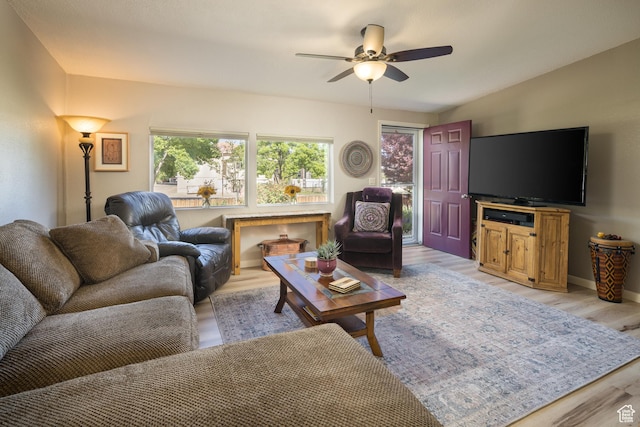 460 E Bowen Cir, Moab, UT 84532 - living area featuring light wood finished floors and a ceiling fan