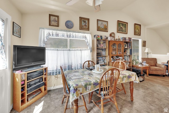 1047 W Ascot Dr N, North Salt Lake, UT 84054 - dining room with lofted ceiling and a ceiling fan