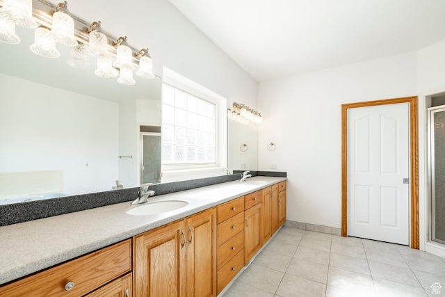 3787 E 1200 S, Heber City, UT 84032 - bathroom featuring a stall shower, double vanity, and tile patterned flooring