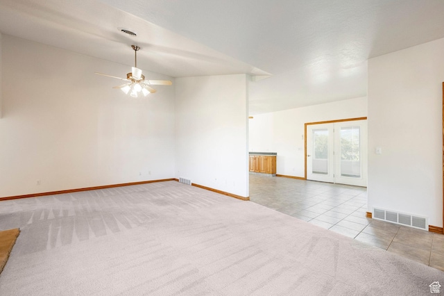 3787 E 1200 S, Heber City, UT 84032 - carpeted empty room featuring a ceiling fan, tile patterned floors, and french doors