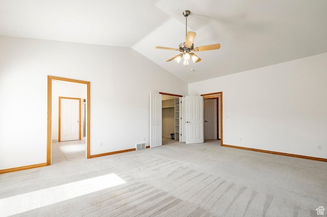 3787 E 1200 S, Heber City, UT 84032 - unfurnished bedroom featuring light colored carpet, high vaulted ceiling, and ceiling fan