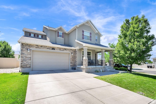 874 W Steeple Chase Dr, Kaysville, UT 84037 - view of front facade with a porch, stone siding, stucco siding, and driveway