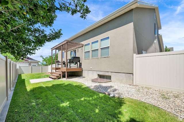 874 W Steeple Chase Dr, Kaysville, UT 84037 - back of property with a pergola, a fenced backyard, a deck, and stucco siding