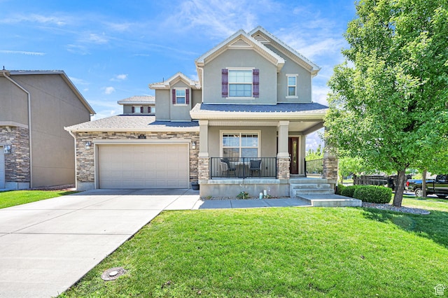 874 W Steeple Chase Dr, Kaysville, UT 84037 - view of front facade with a porch, stucco siding, concrete driveway, and a front lawn