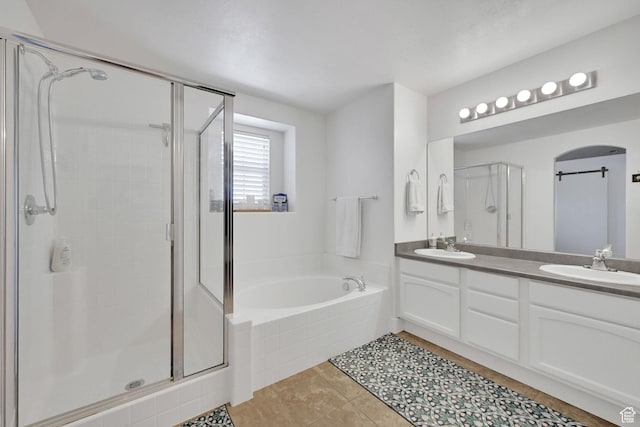 874 W Steeple Chase Dr, Kaysville, UT 84037 - full bath with a stall shower, a bath, double vanity, and tile patterned flooring