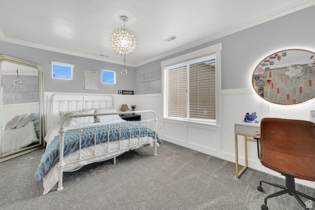 874 W Steeple Chase Dr, Kaysville, UT 84037 - carpeted bedroom featuring a desk, a wainscoted wall, ornamental molding, and a decorative wall