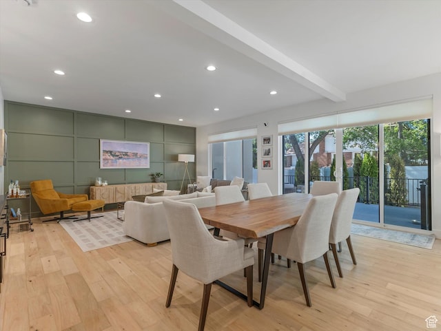 1783 E Bermondsey Ct, Holladay, UT 84117 - dining area with light wood-style floors, recessed lighting, and beamed ceiling