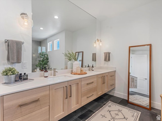 1783 E Bermondsey Ct, Holladay, UT 84117 - full bathroom with double vanity, recessed lighting, and tile patterned floors