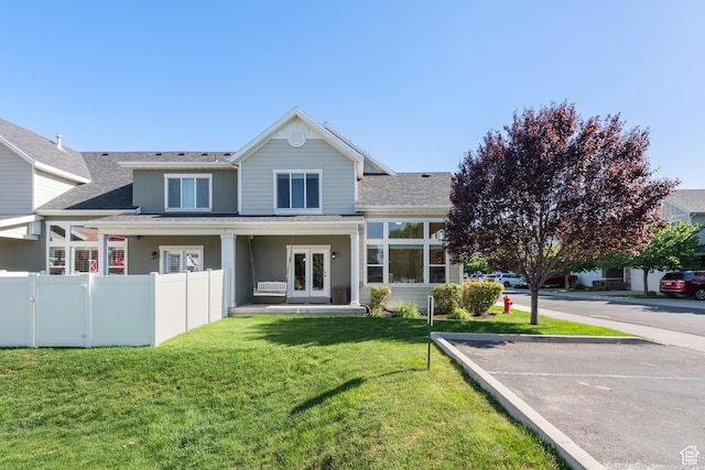 7873 S Farm House Ln E, Midvale, UT 84047 - back of house with french doors, a shingled roof, uncovered parking, and stucco siding
