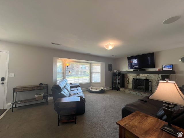 663 E 485 S, Orem, UT 84097 - carpeted living area with a fireplace and baseboards
