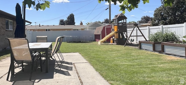 663 E 485 S, Orem, UT 84097 - fenced backyard featuring a playground, outdoor dining space, a patio, and a garden