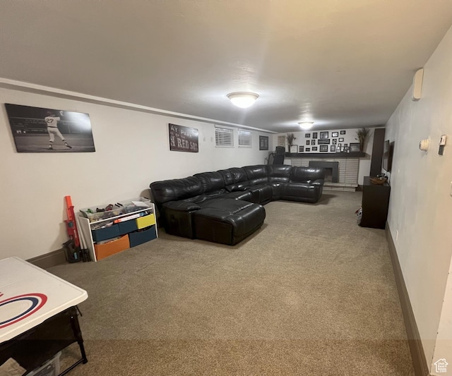 663 E 485 S, Orem, UT 84097 - living room featuring carpet flooring and a brick fireplace