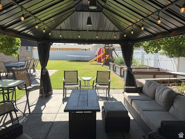 663 E 485 S, Orem, UT 84097 - fenced backyard with an outdoor living space, a patio, a playground, a gazebo, and outdoor dining area