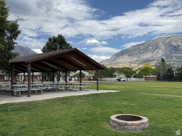 663 E 485 S, Orem, UT 84097 - view of community with a gazebo, a mountain view, a lawn, and an outdoor fire pit