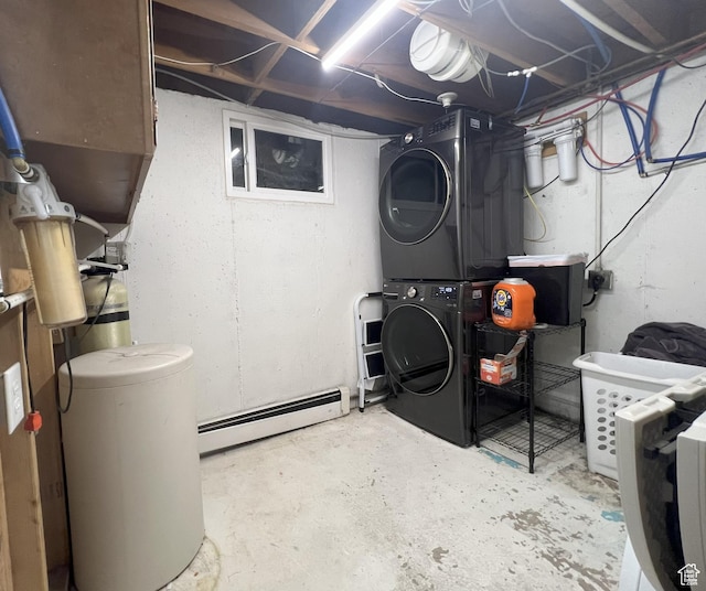663 E 485 S, Orem, UT 84097 - unfinished basement featuring stacked washer and clothes dryer and baseboard heating
