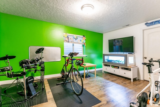 2343 E 1580 S, Spanish Fork, UT 84660 - exercise room featuring a textured ceiling, wood finished floors, and plenty of natural light
