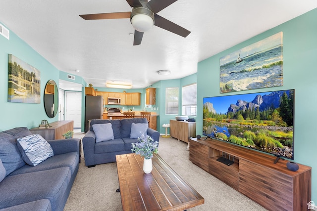 2103 N Aurora Way, Saratoga Springs, UT 84045 - living area with light colored carpet and ceiling fan