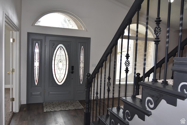 107 W High Sierra Dr, Elk Ridge, UT 84651 - entryway with stairs, wood finished floors, and a high ceiling