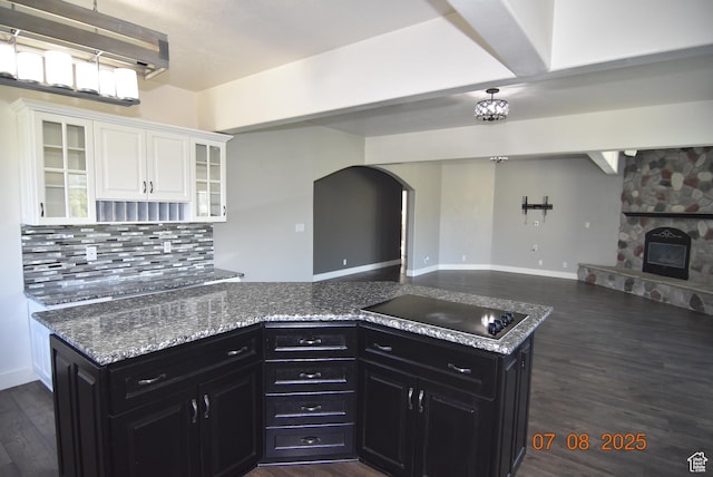 107 W High Sierra Dr, Elk Ridge, UT 84651 - kitchen with dark cabinetry, black electric cooktop, open floor plan, and arched walkways