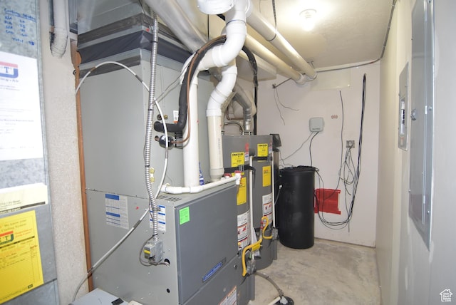 107 W High Sierra Dr, Elk Ridge, UT 84651 - utility room featuring secured water heater, electric panel, and heating unit