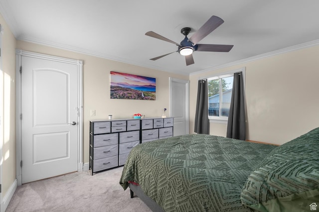 3558 S Chippewa Rd, West Valley City, UT 84120 - bedroom with light carpet, ornamental molding, and a ceiling fan