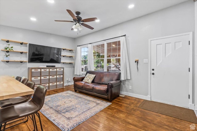 555 E 400 N, Springville, UT 84663 - living area featuring ceiling fan, wood finished floors, and recessed lighting