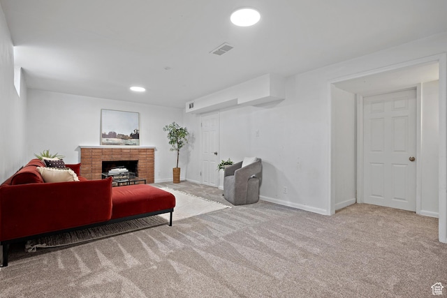251 E 1500 S, Orem, UT 84058 - living area with carpet, a brick fireplace, and recessed lighting