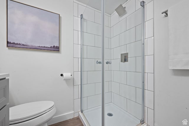 251 E 1500 S, Orem, UT 84058 - bathroom featuring a stall shower, vanity, and wood finished floors