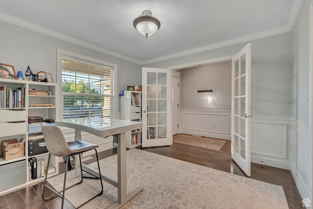 10768 N Fiddlesticks Lot 30, Cedar Hills, UT 84062 - office space with french doors, ornamental molding, wood finished floors, a decorative wall, and wainscoting