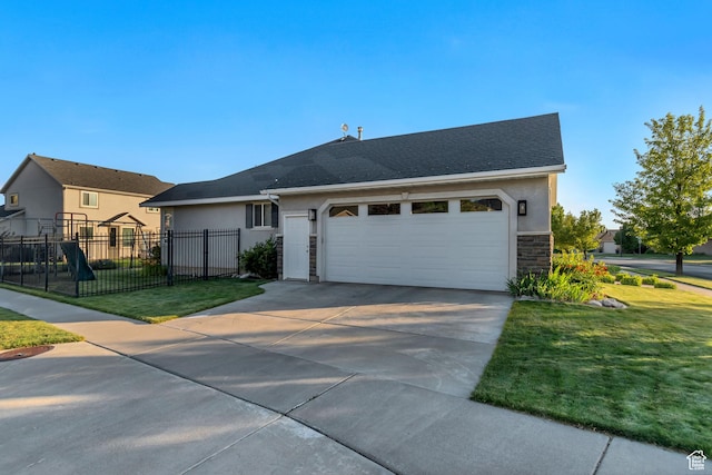 10768 N Fiddlesticks Lot 30, Cedar Hills, UT 84062 - view of front facade featuring a garage, concrete driveway, stucco siding, stone siding, and a shingled roof