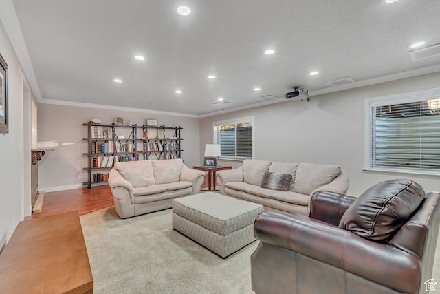 10768 N Fiddlesticks Lot 30, Cedar Hills, UT 84062 - living room featuring recessed lighting, ornamental molding, and wood finished floors