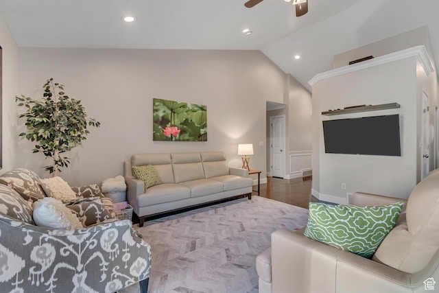 10768 N Fiddlesticks Lot 30, Cedar Hills, UT 84062 - living area with ceiling fan, vaulted ceiling, and recessed lighting