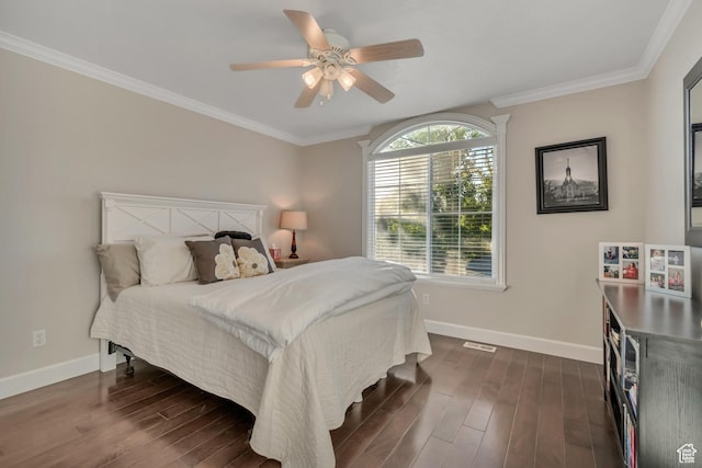 10768 N Fiddlesticks Lot 30, Cedar Hills, UT 84062 - bedroom with dark wood-style floors, ornamental molding, and a ceiling fan