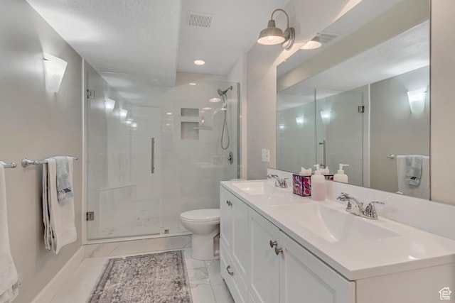 10768 N Fiddlesticks Lot 30, Cedar Hills, UT 84062 - full bathroom with double vanity, a shower stall, marble finish floors, and recessed lighting