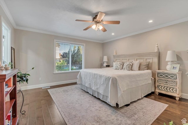 10768 N Fiddlesticks Lot 30, Cedar Hills, UT 84062 - bedroom with dark wood finished floors, crown molding, ceiling fan, and recessed lighting