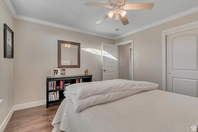 10768 N Fiddlesticks Lot 30, Cedar Hills, UT 84062 - bedroom with wood finished floors, ornamental molding, and ceiling fan